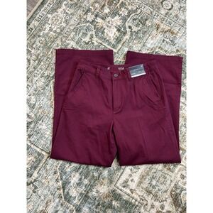 a.n.a Deep Ruby Wide Leg Crop Pants Women Button Zip Pockets Solid Flat Front
